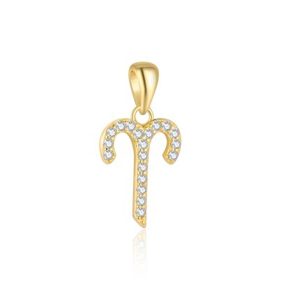 Fashion Gift Golden CZ Signs Of The Zodiac 925 Sterling Silver DIY Pendant