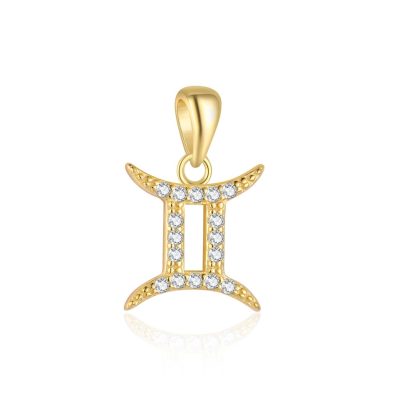 Fashion Gift Golden CZ Signs Of The Zodiac 925 Sterling Silver DIY Pendant