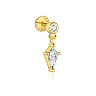 Geometry gold-plated CZ Rhombus 925 Sterling Silver Dangling Earring (Single)