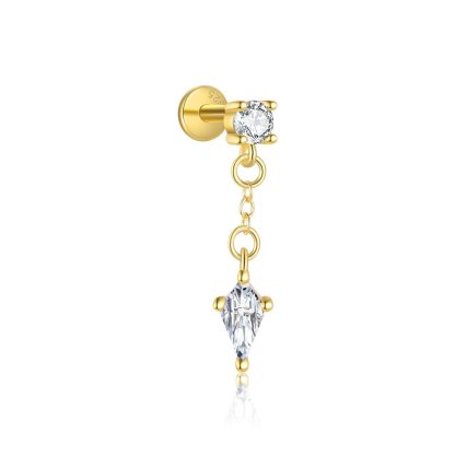 Geometry gold-plated CZ Rhombus 925 Sterling Silver Dangling Earring (Single)