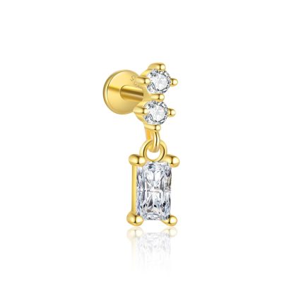Casual Shining Geometry Baguette Rhombus CZ 925 Sterling Silver Dangling Earring (Single)