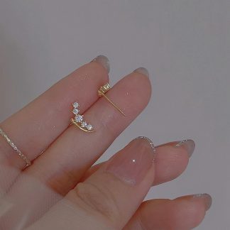 Fashion CZ Crescent Moon 925 Sterling Silver Stud Earrings