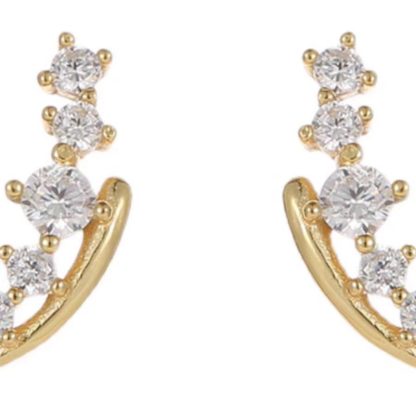 Fashion CZ Crescent Moon 925 Sterling Silver Stud Earrings