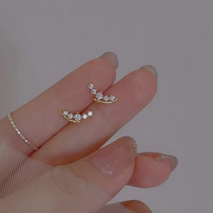Fashion CZ Crescent Moon 925 Sterling Silver Stud Earrings