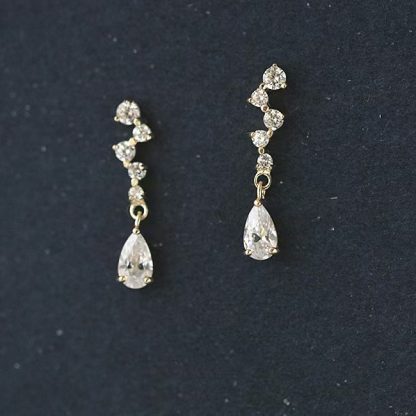 Women Fashion CZ Waterdrops 925 Sterling Silver Dangling Earrings