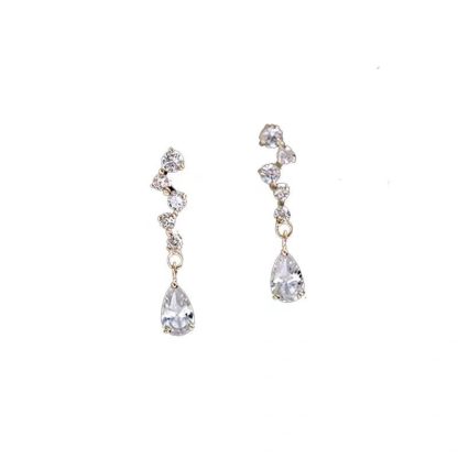 Women Fashion CZ Waterdrops 925 Sterling Silver Dangling Earrings