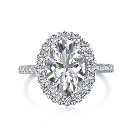 Elegant White Green Blue Oval 8A Cubic Zirconia 925 Sterling Silver Ring