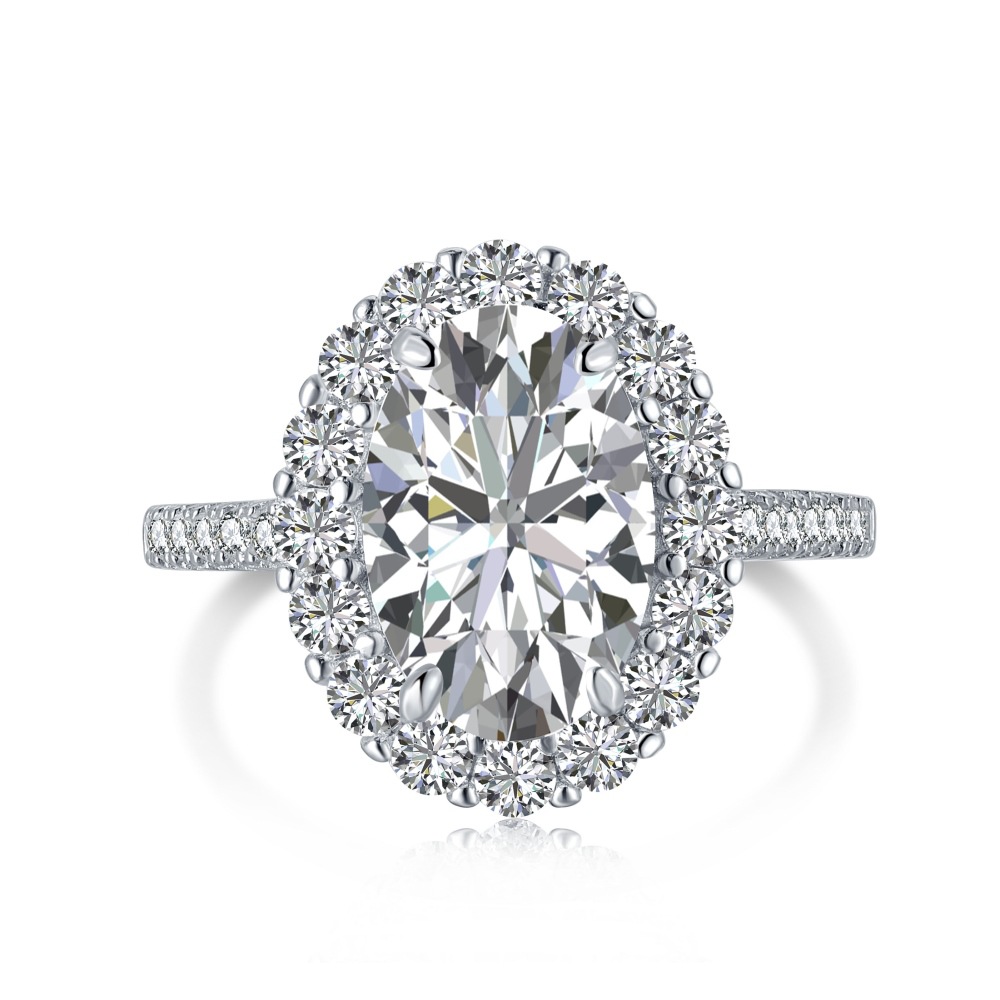 Elegant White Green Blue Oval 8A Cubic Zirconia 925 Sterling Silver Ring