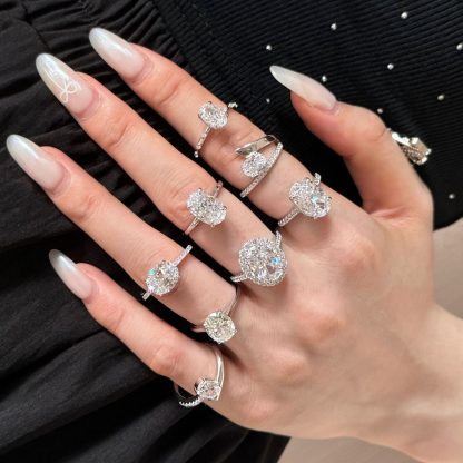 Elegant White Green Blue Oval 8A Cubic Zirconia 925 Sterling Silver Ring