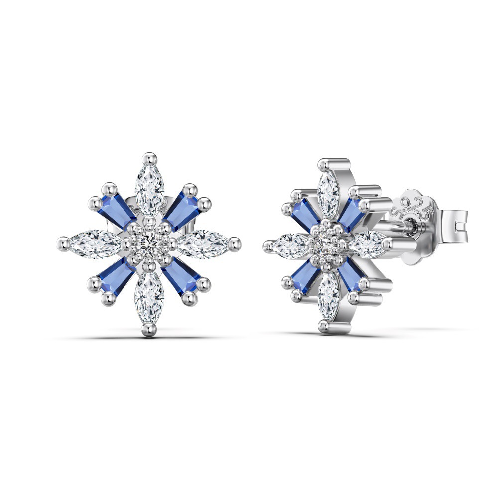 Modern Beautiful CZ Snowflake 925 Sterling Silver Stud Earrings