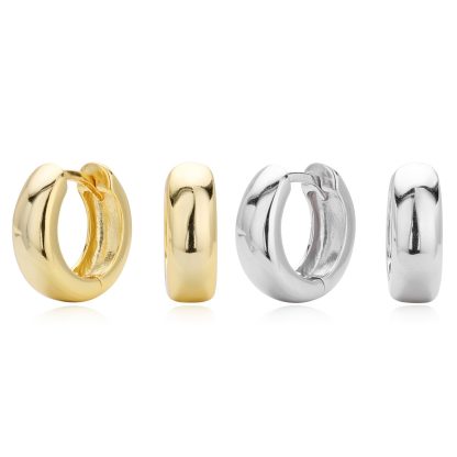 Modern Minimalist Smooth Finish Gold Plated 925 Sterling Silver Huggie Earrings