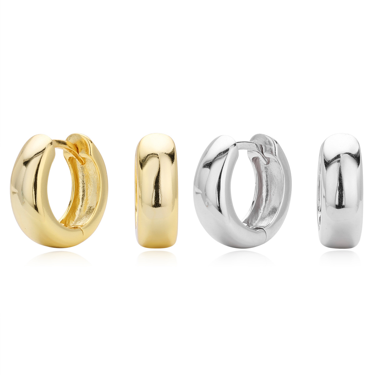 Modern Minimalist Smooth Finish Gold Plated 925 Sterling Silver Huggie Earrings