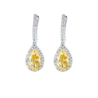 Elegant Waterdrop Shape Cubic Zirconia 925 Sterling Silver Drop Earrings for Women in Pink and Yellow Gem Colors with High-Quality Electroplating for Fashionable and Luxurious Look