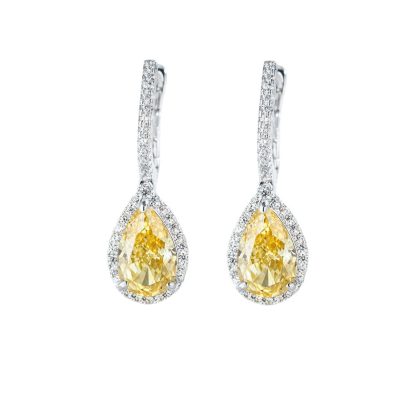 Elegant Waterdrop Shape Cubic Zirconia 925 Sterling Silver Drop Earrings for Women in Pink and Yellow Gem Colors with High-Quality Electroplating for Fashionable and Luxurious Look