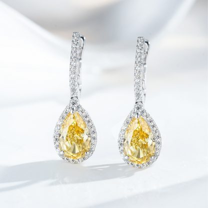 Elegant Waterdrop Shape Cubic Zirconia 925 Sterling Silver Drop Earrings for Women in Pink and Yellow Gem Colors with High-Quality Electroplating for Fashionable and Luxurious Look