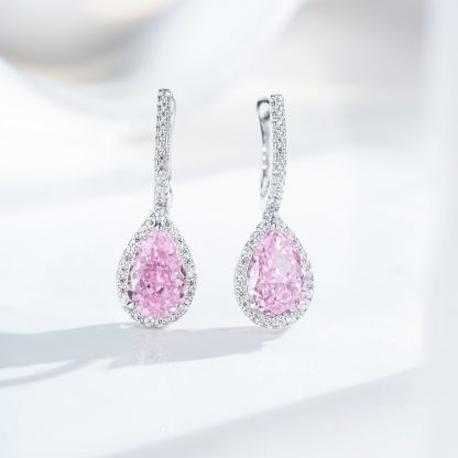 Elegant Waterdrop Shape Cubic Zirconia 925 Sterling Silver Drop Earrings for Women in Pink and Yellow Gem Colors with High-Quality Electroplating for Fashionable and Luxurious Look