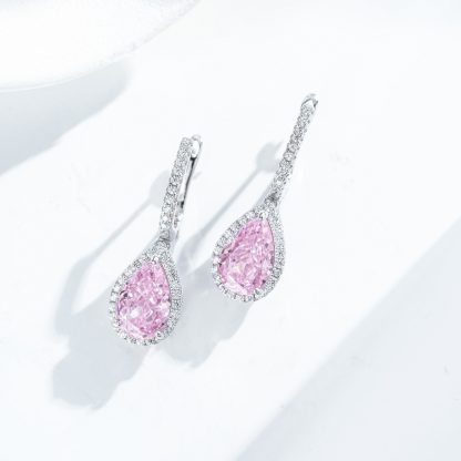 Elegant Waterdrop Shape Cubic Zirconia 925 Sterling Silver Drop Earrings for Women in Pink and Yellow Gem Colors with High-Quality Electroplating for Fashionable and Luxurious Look