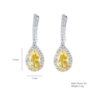 Elegant Waterdrop Shape Cubic Zirconia 925 Sterling Silver Drop Earrings for Women in Pink and Yellow Gem Colors with High-Quality Electroplating for Fashionable and Luxurious Look