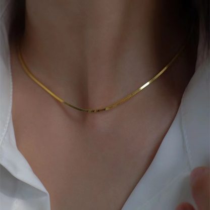 Minimalist Flat Snake Chain Necklace S925 Sterling Silver Blade Chain Choker Necklace