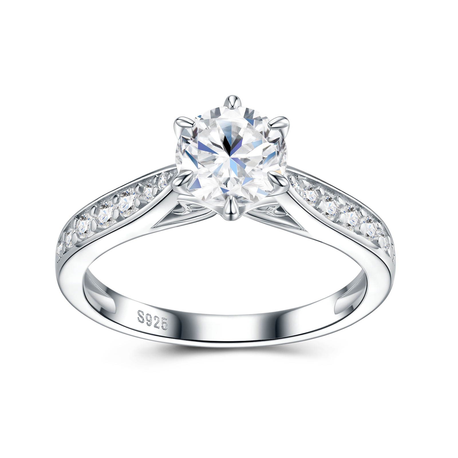 Six-prong Set Moissanite 925 Sterling Silver Ring