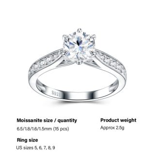 Six-prong Set Moissanite  925 Sterling Silver Ring