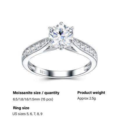 Six-prong Set Moissanite  925 Sterling Silver Ring