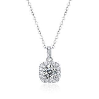 Elegant Cushion Cut Design for Women Geometric Moissanite 925 Sterling Silver Necklace