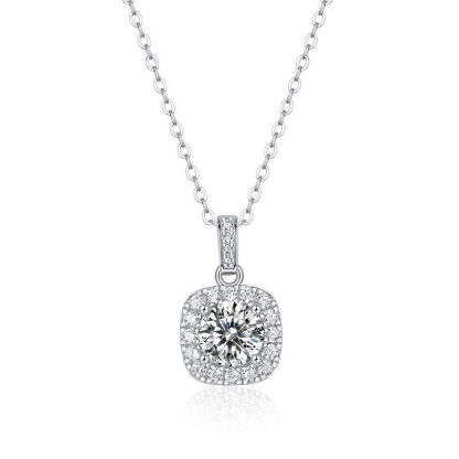 Elegant Cushion Cut Design for Women Geometric Moissanite 925 Sterling Silver Necklace