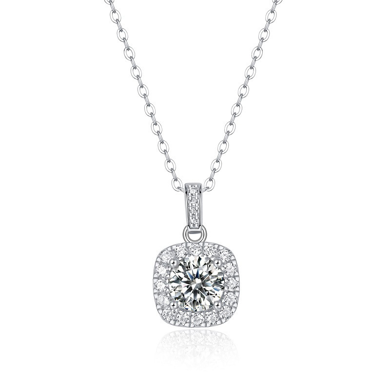 Elegant Cushion Cut Design for Women Geometric Moissanite 925 Sterling Silver Necklace