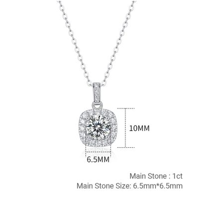 Elegant Cushion Cut Design for Women Geometric Moissanite 925 Sterling Silver Necklace