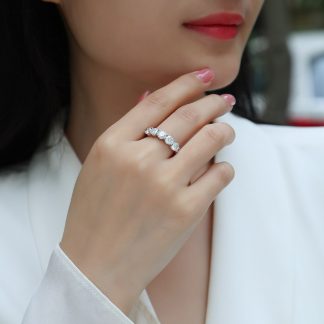 Moissanite Stones 18K Gold Plating Geometric Design Elegant 925 Sterling Silver Ring