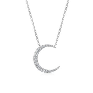 Elegant Star and Crescent Moon Moissanite 925 Sterling Silver Pendant Necklace