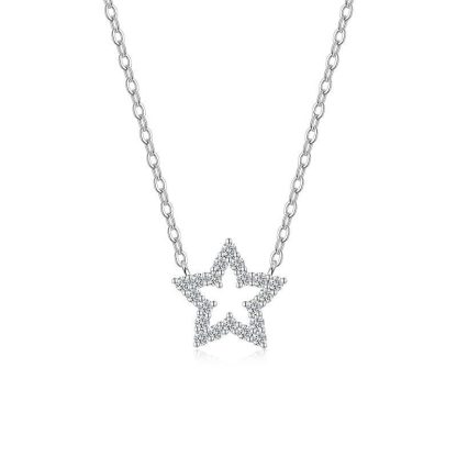 Elegant Star and Crescent Moon Moissanite 925 Sterling Silver Pendant Necklace