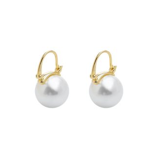 New Shell Pearl Created Garnet 925 Sterling Silver Hoop Earrings