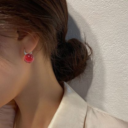 New Shell Pearl Created Garnet 925 Sterling Silver Hoop Earrings