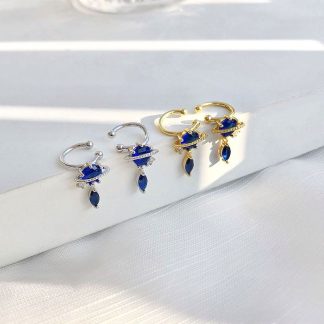 Dream Blue CZ Planet 925 Sterling Silver Non-Pierced Earrings