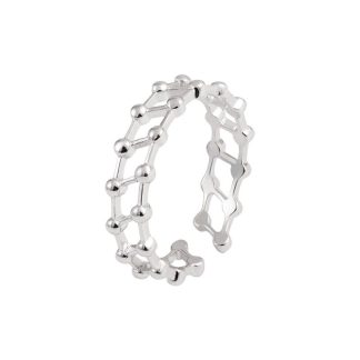 Fashion Double Beads Layer Hollow 925 Sterling Silver Adjustable Ring