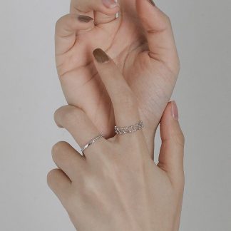 Fashion Double Beads Layer Hollow 925 Sterling Silver Adjustable Ring