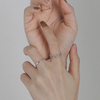 Fashion Double Beads Layer Hollow 925 Sterling Silver Adjustable Ring