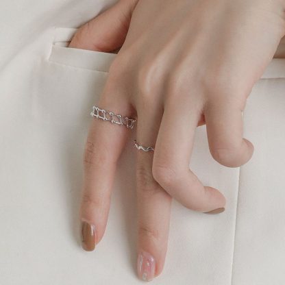 Fashion Double Beads Layer Hollow 925 Sterling Silver Adjustable Ring