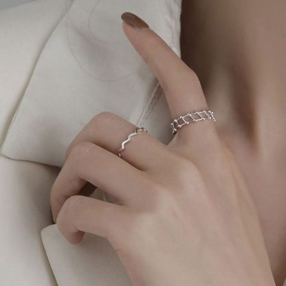 Fashion Double Beads Layer Hollow 925 Sterling Silver Adjustable Ring