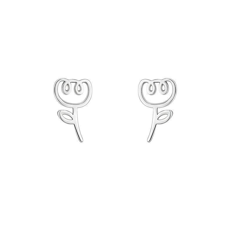 Simple Hollow Tulip Flower 925 Sterling Silver Stud Earrings