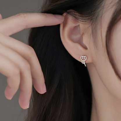 Simple Hollow Tulip Flower  925 Sterling Silver Stud Earrings