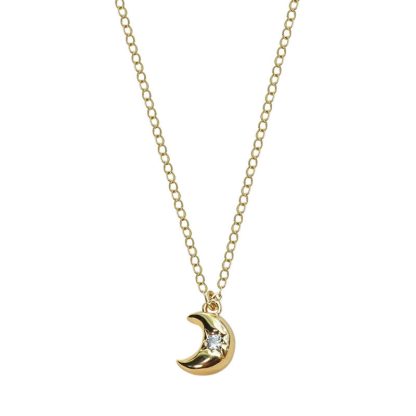 Classic CZ Crescent Moon 925 Sterling Silver Necklace