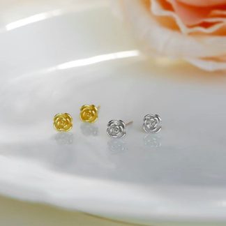 Mini Rose Flower Beautiful 925 Sterling Silver Stud Earrings