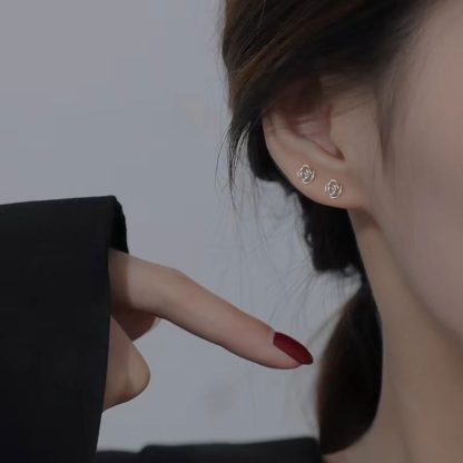 Mini Rose Flower Beautiful 925 Sterling Silver Stud Earrings