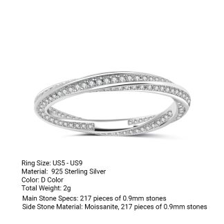 White Moissanite Geometric Mobius Knot 925 Sterling Silver Ring