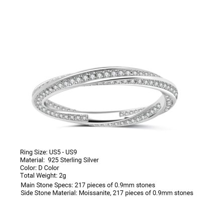 White Moissanite Geometric Mobius Knot 925 Sterling Silver Ring