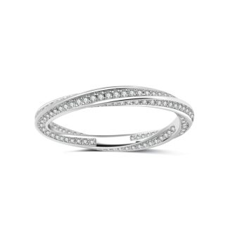 White Moissanite Geometric Mobius Knot 925 Sterling Silver Ring