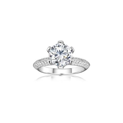 Round Brilliant Moissanite Pave Band 925 Sterling Silver Ring